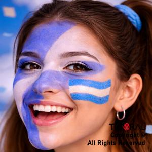 KIT MAQUILLAJE ARTISTICO PATRIO CELESTE Y BLANCO ( 4 GR) + STENCIL